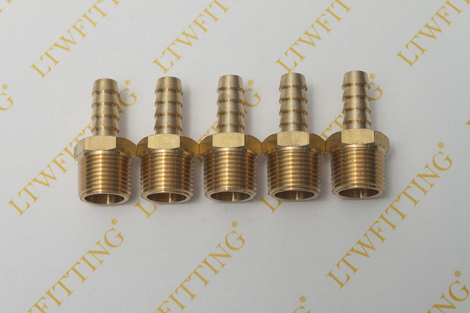 LTWFITTING Brass 3/8-Inch Male BSPT x 8mm Hose Barb Coupler Adapter Fitting for Vehicle Fuel System HVAC System (Pack of 5) - Image 3