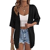 PRETTYGARDEN Women's Lightweight Summer Cardigans 2026 Short Sleeve Knit Crochet Coverups Spring Boho Beach Vacation Clothes