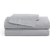 Tommy Hilfiger - Queen Size Sheets Set, Crisp & Tailored Cooling Sheets with a Smooth Cotton Percale Lightweight Feel - Bed Sheets with Matching Pillowcases & Fitted Sheet (Highland Ticking Navy)