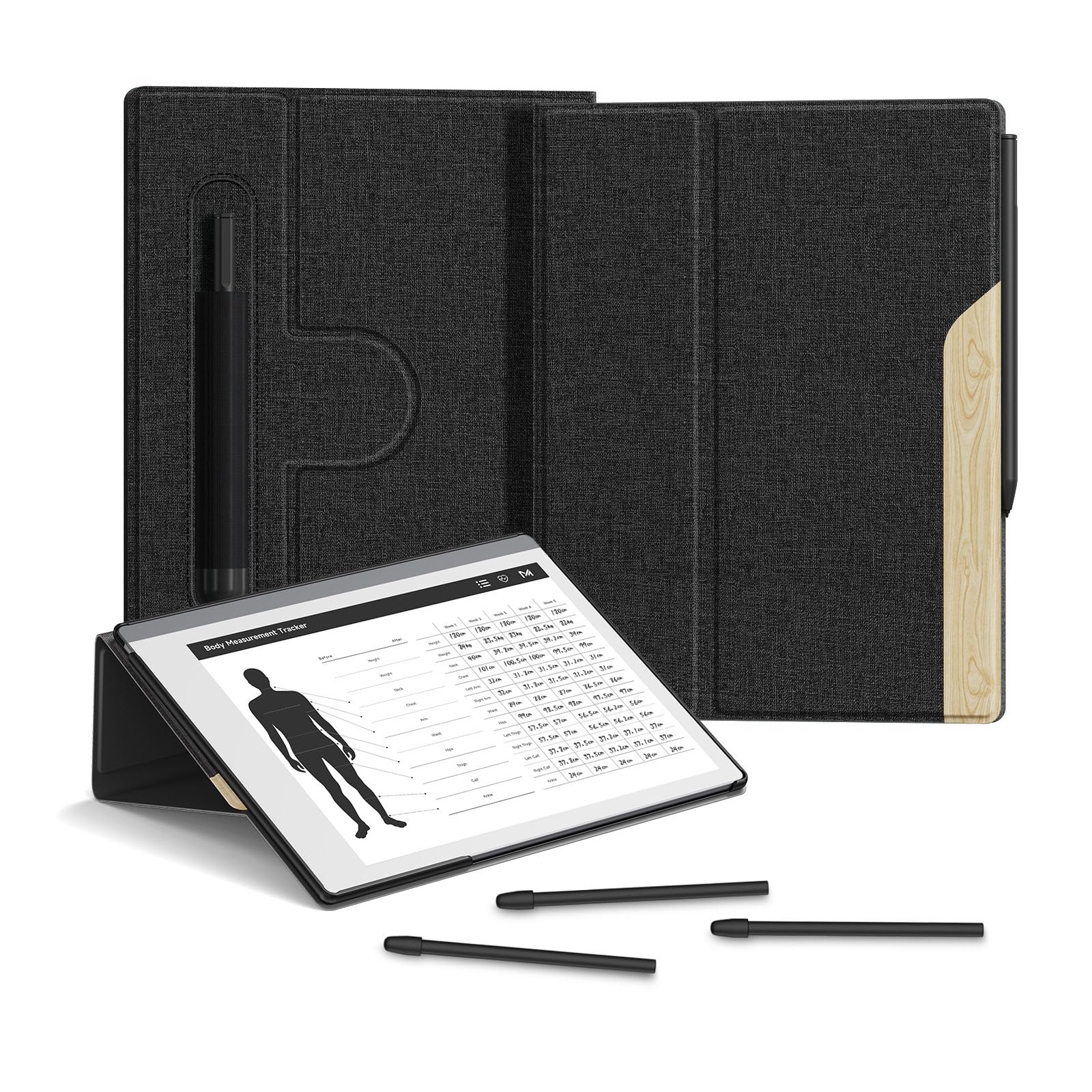 Ayotu Book Folio Case for Remarkable 2 Paper Tablet 10.3" 2020 Released, Premuin Fabric Smart Cover with 360 Degree Rotatable Stand and Stylus Pocket, Only for Remarkable 2, Black & Light Cork — image 1