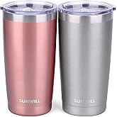 SUNWILL Travel Coffee Mug Set of 2, 20 oz Tumbler with Lid, Insulated Stainless Steel Cup for Water, Tea, Ice, Rose Gold & Cool Grey