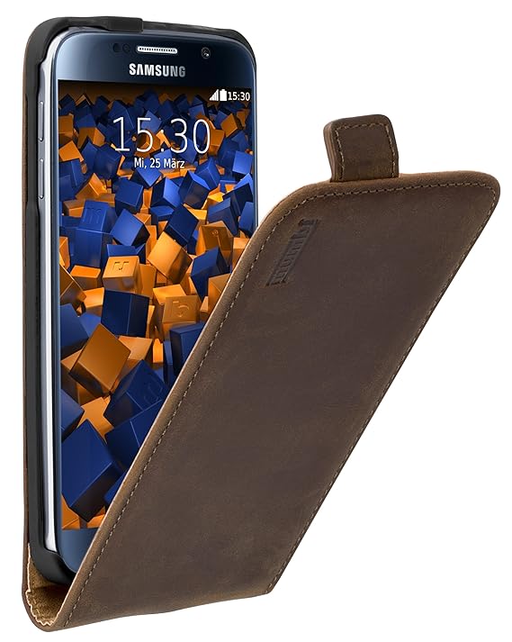 mumbi PREMIUM Leder Flip Case für Samsung Galaxy S6 / S6 Duos Tasche braun