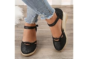 EMRELOD Orthopedic Wedge Sandals for Women Summer Platform Sandals Dressy Open Toe Ankle Strap Casual Low Heel Slip on Sandals Beach Dress Sandals Espadrille Sandals Comfortable Outdoor Shoes (02-Black, 7)