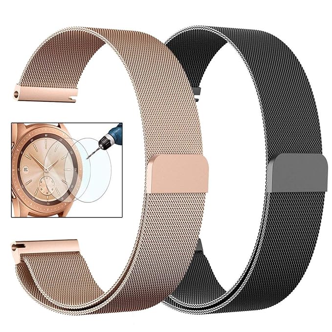 Samsung Galaxy Watch Active Bands Set of 2x, 20mm Metal Band+Milanese Loop Mesh Bracelet Strap