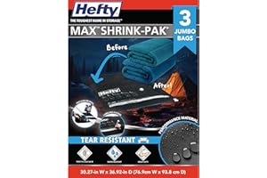 Hefty 3 Pack Vacuum Bags for Bedding, Large Vacuum Seal Storage Bags (30x36 Inch) Space Saving for Clothes, Pillows, Comforter Storage, Pump Included (3 Jumbo Bags Black)