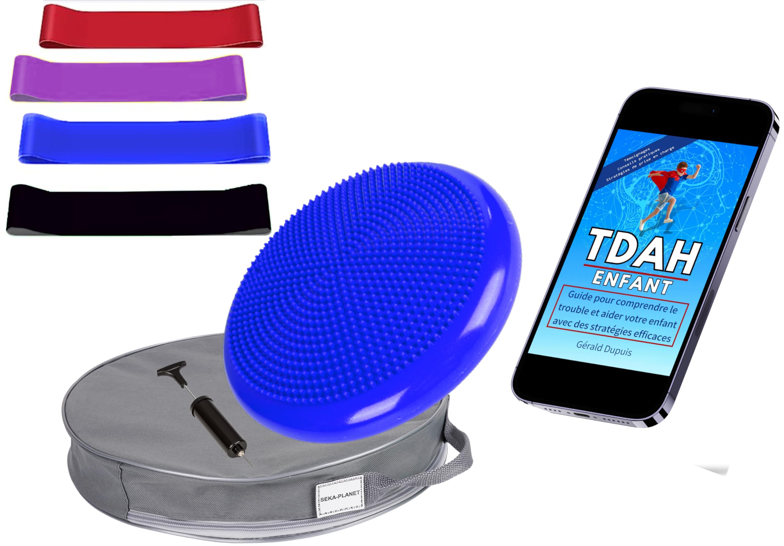 ADHD Sensory Kit for Kids, Wobble Cushion with Removable Cover and 4 Chair Bands for Kids with ADHD and Autism for Classroom & Home Use, Includes ADHD Strategies eBook