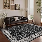 Rugxara Black Rug Area Rugs 5x7, Washable Rugs for Living Room, Vintage Boho Rug for Office, Dining Room, Kids Room and Farmhouse, Durable Low Pile Non-Slip Area Rug for High Traffic Areas(Black 5x7