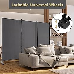 Giantex 3 Panel Room Divider with Wheels, 103''W x