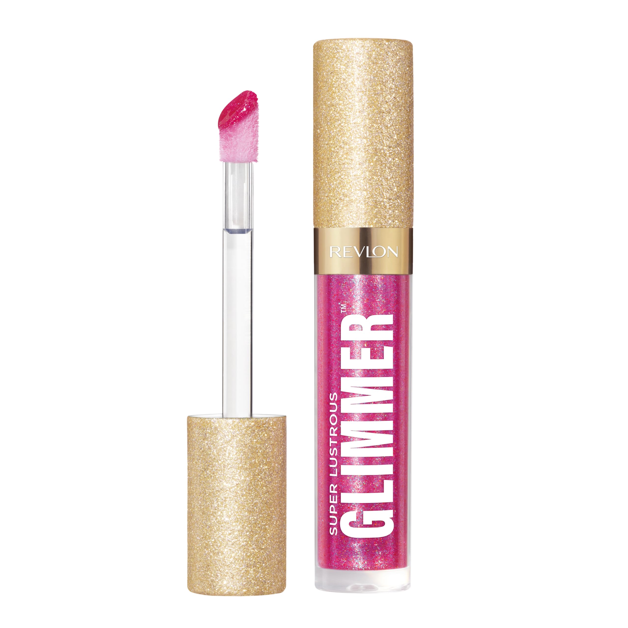 Photo 1 of REVLON Super Lustrous Glimmer Gloss, Non-Sticky Lip Gloss, High-Shine Finish, Plant-Based Glitter, 009 Razz Beamy, 0.13 fl oz