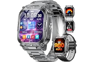 HIRREO TX12 Smart Watch for Men, 900 mAh Battery/LED Flashligh Military Smart Watches, 2.01'' HD Square Fitness Tracker, 100+