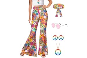 For G and PL Women's Halloween 5 Pcs Hippie Costume Pants Floral Bell Bottom Outfits