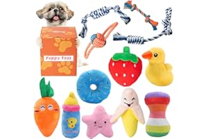 Toozey 12 Pack Puppy Teething Toys for Small Dogs - Plush Squeaky & Rope Chew Set Bundle, Safe Durable and Non-Toxic for Interactive Play and Dental Health