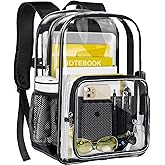 GEAMSAM Clear Backpack Transparent Heavy Duty Bookbag See Through Bag with Reinforced Bottom for College, Travel, Workplace Security - Black