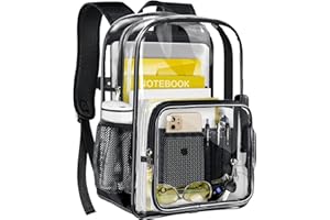 GEAMSAM Clear Backpack Transparent Heavy Duty Bookbag See Through Bag with Reinforced Bottom for College, Travel, Workplace Security - Black