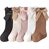 QandSweet Baby Newborn Knee High Socks Seamless Toddler Girls' Big Bow Button Cotton Stockings