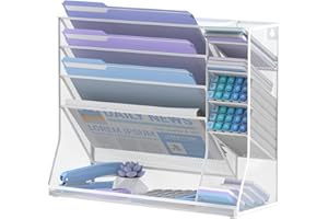 JMHUD Wall Mounted File Organizer, 5-Tier Desk Organizer with 4 Pen Holders, Wall Organizer for Office with R-shaped Bottom T