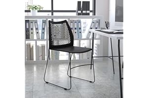 EMMA + OLIVER Home and Office Black Sled Base Stack Chair with Air-Vent Back - Guest Chair
