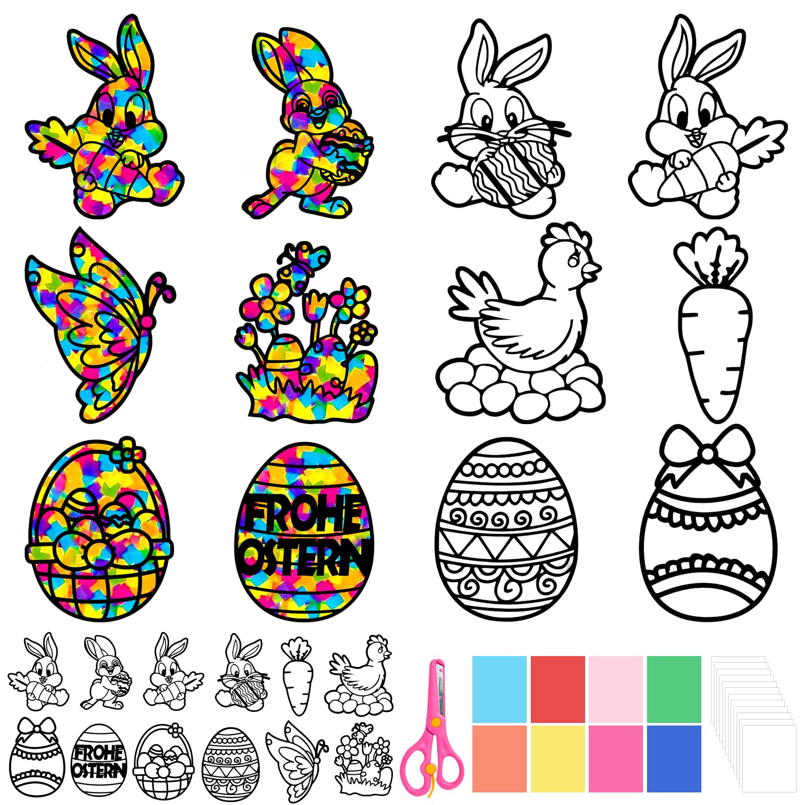 Easter Suncatcher Craft Kits for Kids, Easter Basket Fillers for Kids, DIY Window Paint Art Suncatchers Egg Sun Catchers Painting Craft Kits Birthday Gifts for 6+ Years Old Girls