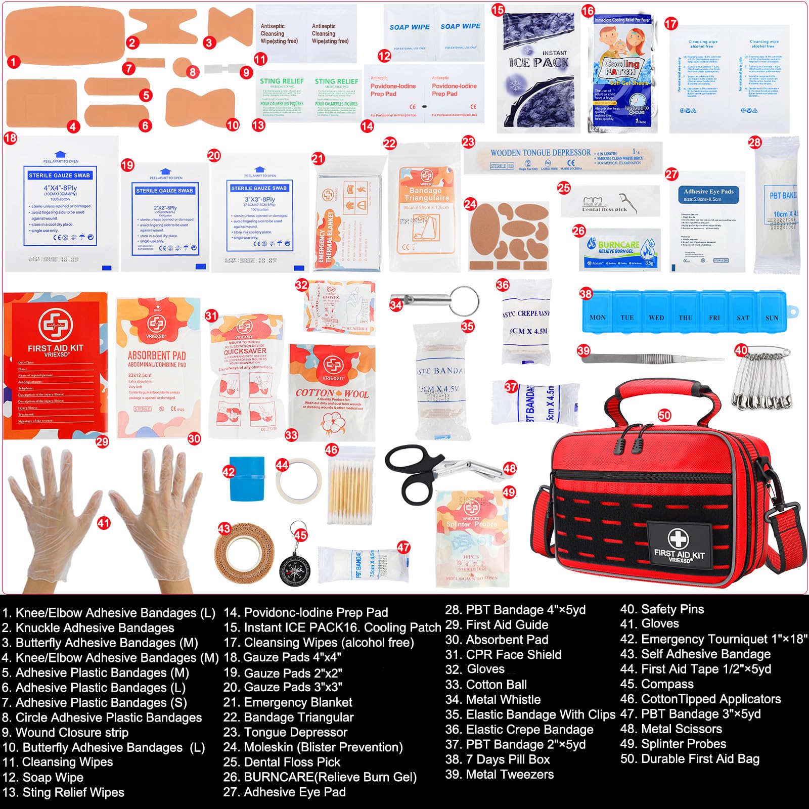 VRIEXSD Premium 450 Piece Large First Aid Kit for Home, Travel, Camping, Car, Hiking & Outdoor Emergencies - Emergency Medical Kits, Home & Businesses Medical Supplies