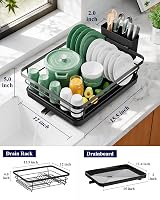 Kitsure Dish Drainer Rack Space-Saving Stainless Steel Black Large view 5