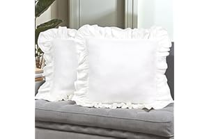 Lemfux White European Pillow Shams Cotton Ruffle Euro Pillow Shams 24x24inch, Set of 2, Shabby Chic Decorative Pillow Covers Feminine Ruffled Pillow Cases Pillow Covers for Couch Throw Pillow Cases