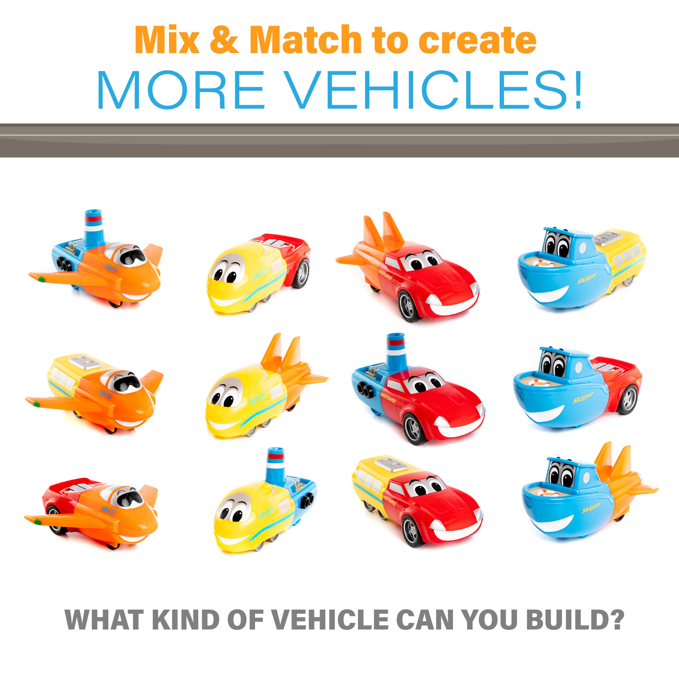 Mix or Match Vehicles Junior, Magnetic Toy Play Set, 8 Pieces