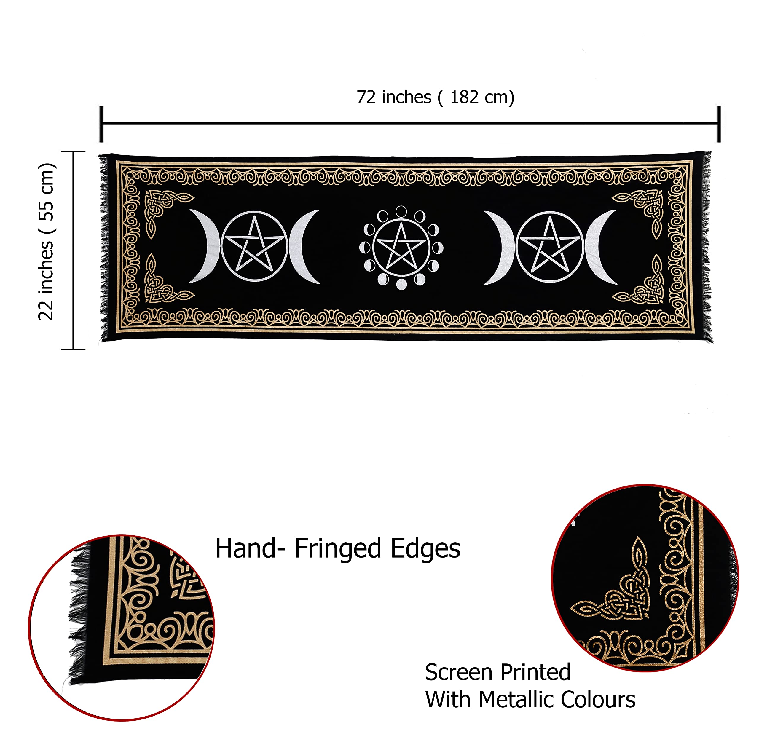 Indian Consigners Altar Cloth Witchcraft Moon Phases Triple Moon Long Side Tablecloth for Spiritual Use