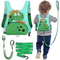 Dr.meter 3 in 1 Toddler Harness Leash + 8.2ft Anti Lost Wrist Link, Cute Dinosaur Kids Safety Harness Tether with Key Lock, C