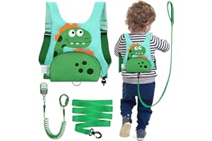Dr.meter 3 in 1 Toddler Harness Leash + 8.2ft Anti Lost Wrist Link, Cute Dinosaur Kids Safety Harness Tether with Key Lock, C