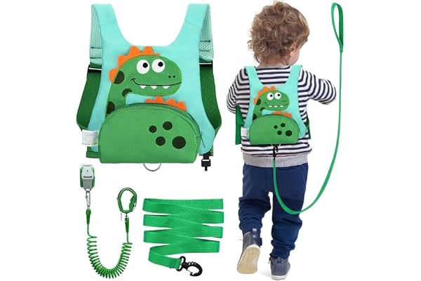 Dr.meter 3 in 1 Toddler Harness Leash + 8.2ft Anti Lost Wrist Link, Cute Dinosaur Kids Safety Harness Tether with Key Lock, C
