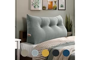 WOWMAX Triangular Headboard Pillow Twin Bed Wedge Pillow for Headboard Large Bolster Pillow for Bed Wedge Pillow Headboard Daybed Pillows with Removable Cover, Velvet (100% Cotton), Gray