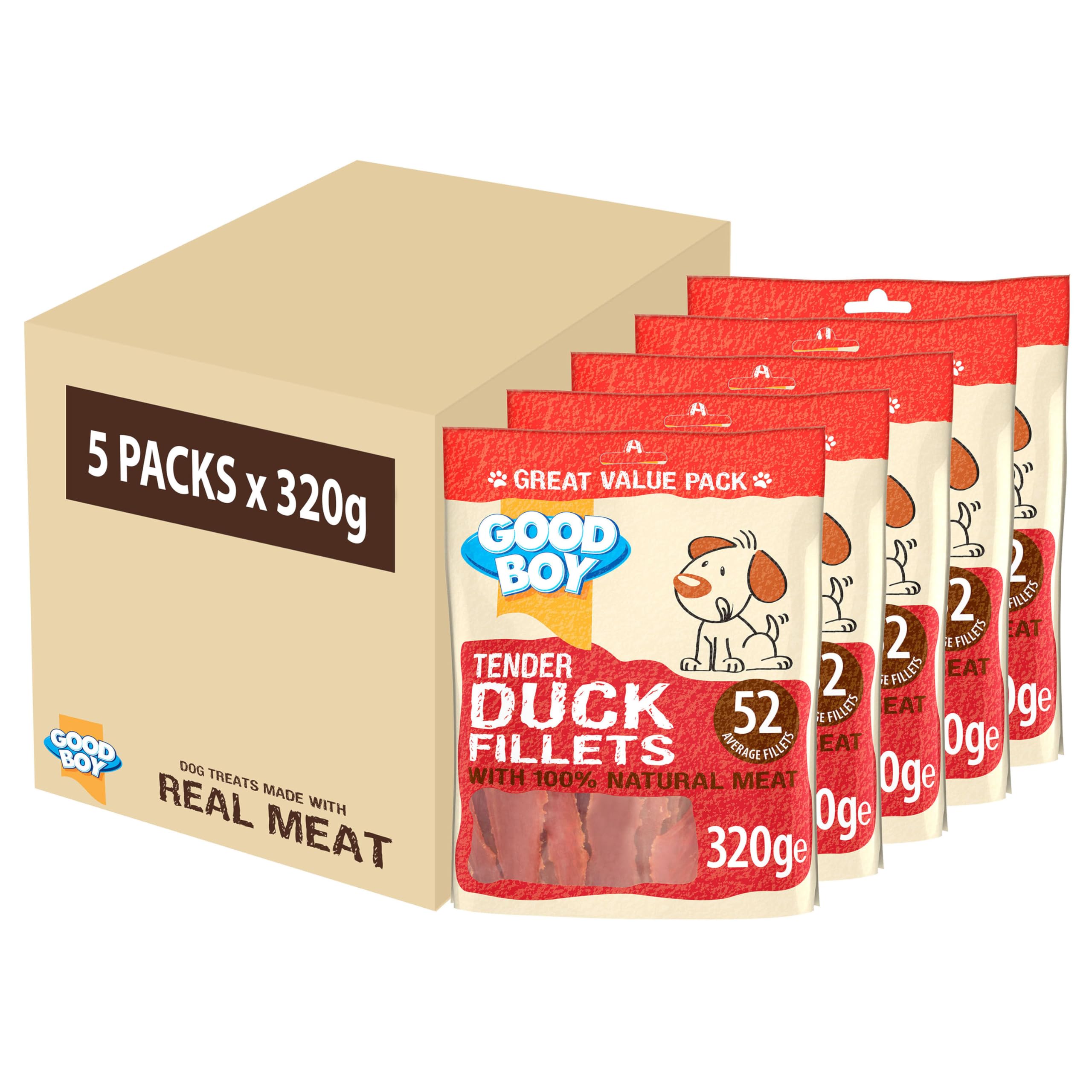 Good Boy - Tender Duck Fillets - Dog Treats - Made With 100% Natural Duck Breast Meat - 320 Grams - Low Fat Dog Treats, 320 g (Pack of 5)
