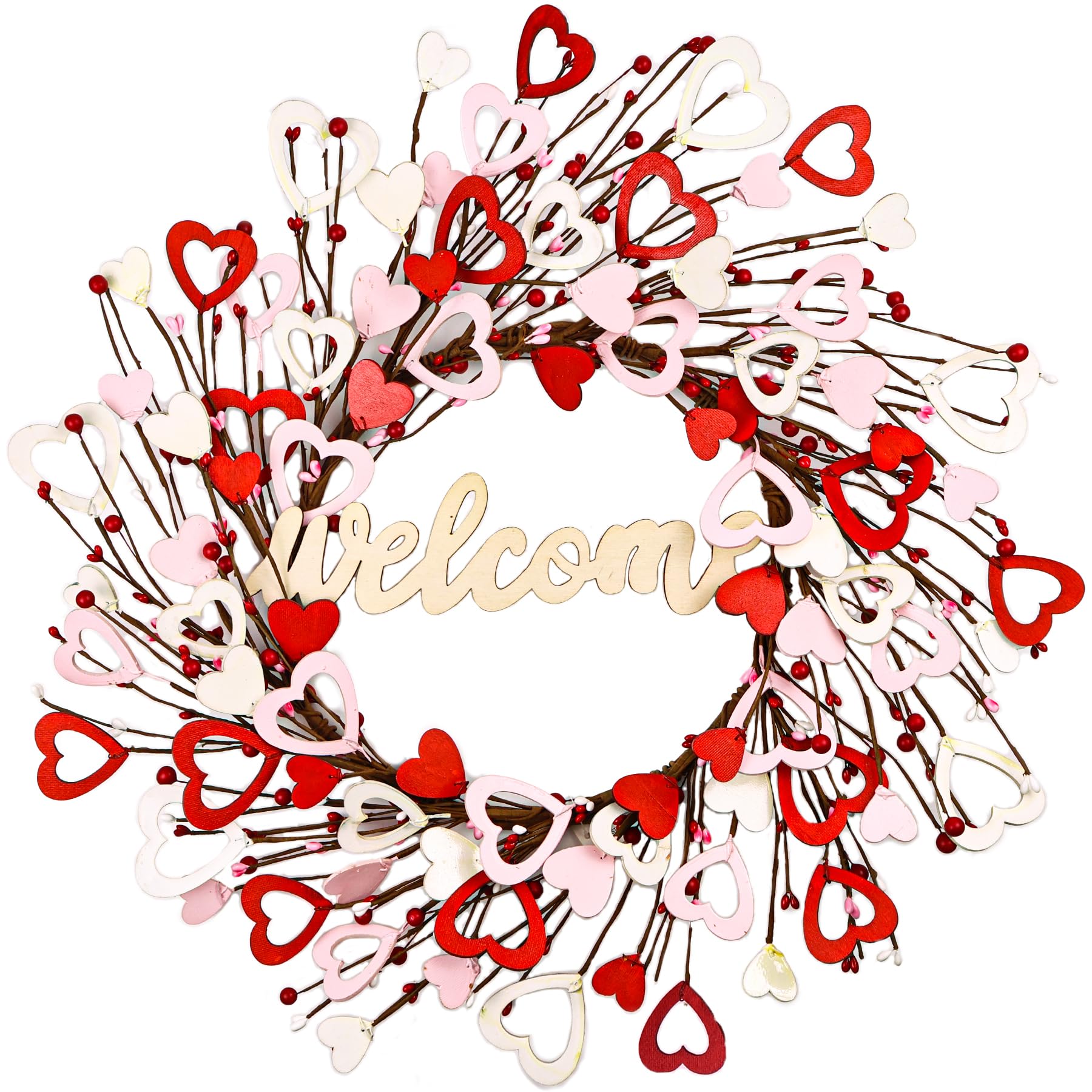 Photo 1 of 20 Inch Valentine's Day Wreath, Red and Pink Heart Wreath with Welcome Sign, Cute Valentines Wreaths for Front Door, Valentine Decorations for Door Wall Window, Party Wedding Outdoor Decor
