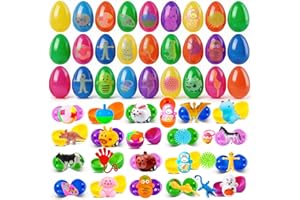Coneatness 220 Pcs Prefilled Easter Eggs and Toys, 110 Eggs Pre Filled with 110 Toys inside, Easter Basket Stuffers Party Fav