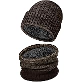 Jelbolin Winter Hat and Scarf Set: Windproof Fleece Lined Neck Warmer Warm Knit Beanie for Men Women Skiing Hiking Cycling