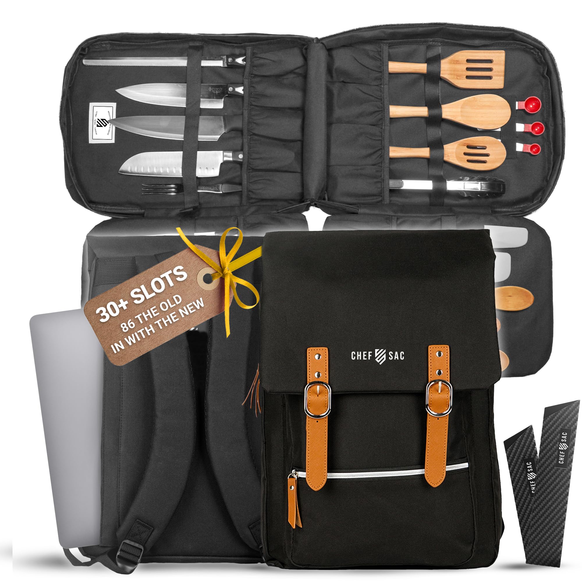 Photo 1 of Chef Sac Chef Knife Bag Vintage Backpack | 30+ Pockets for Knives and Chef Tools | Knife Carrying Case with Hidden Back Pocket for Tablet | Sturdy Knife Bag for Chefs & Culinary Work (Black)