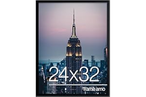 Frame Amo Black 24x32 Picture or Poster Frame, 1 inch Wide Border, Smooth Finish, Acrylic Front