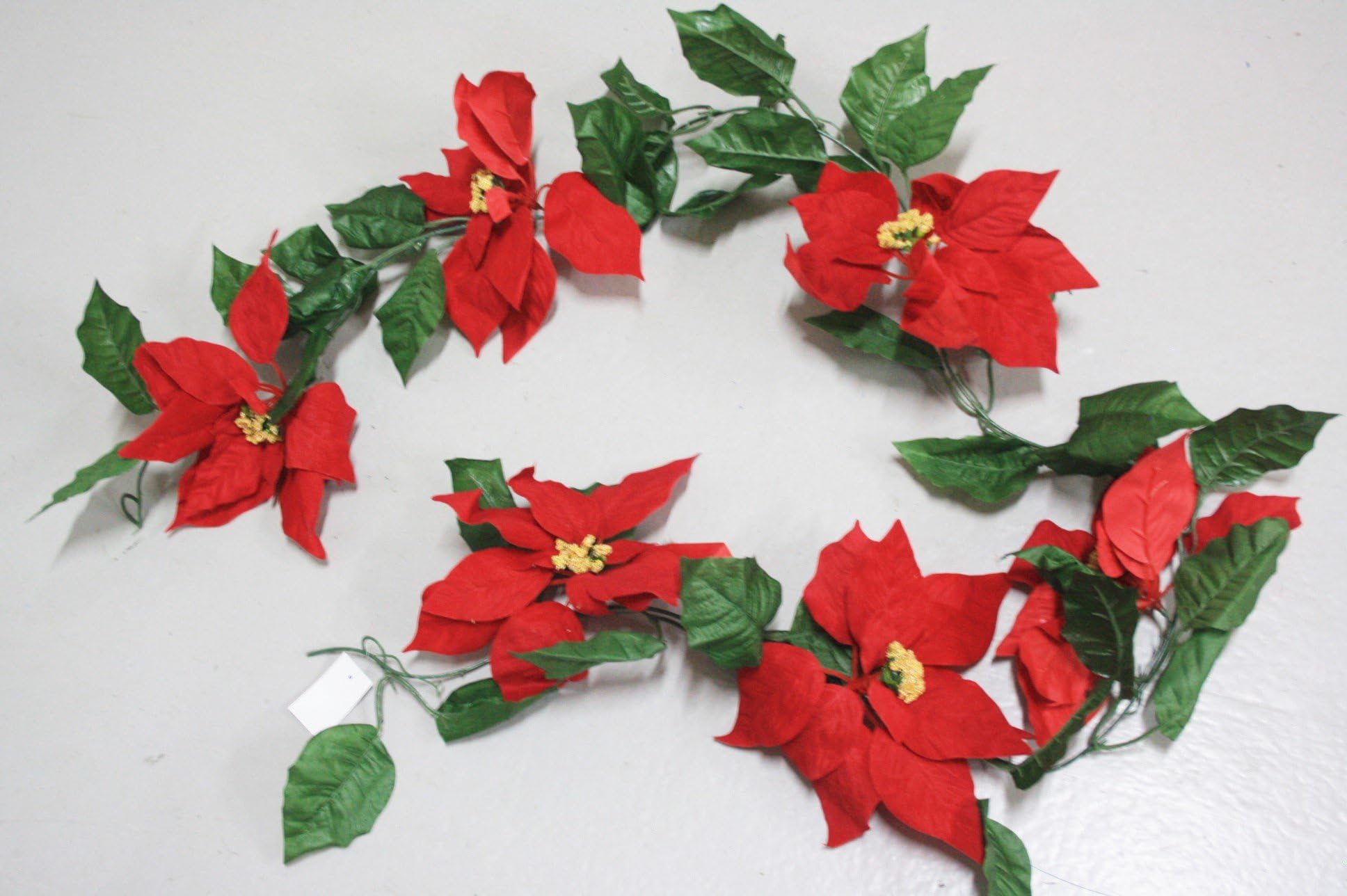 Jeno Artificial Red Velvet Poinsettia Flower Christmas Garland x 185cm
