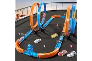 MSKOLER Car Race Track Sets for Kids 3 4 5 6 7 8 9 Years Old - Toy Car Track Set for Boys 3-5 6-8 8-12, Racing Game with 4 Small Cars, Boys Toy, Gifts for Girls 3-8