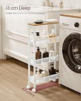 VASAGLE 4-Tier Kitchen Cart Oak White 13 cm Deep Trolley with Castors view 3