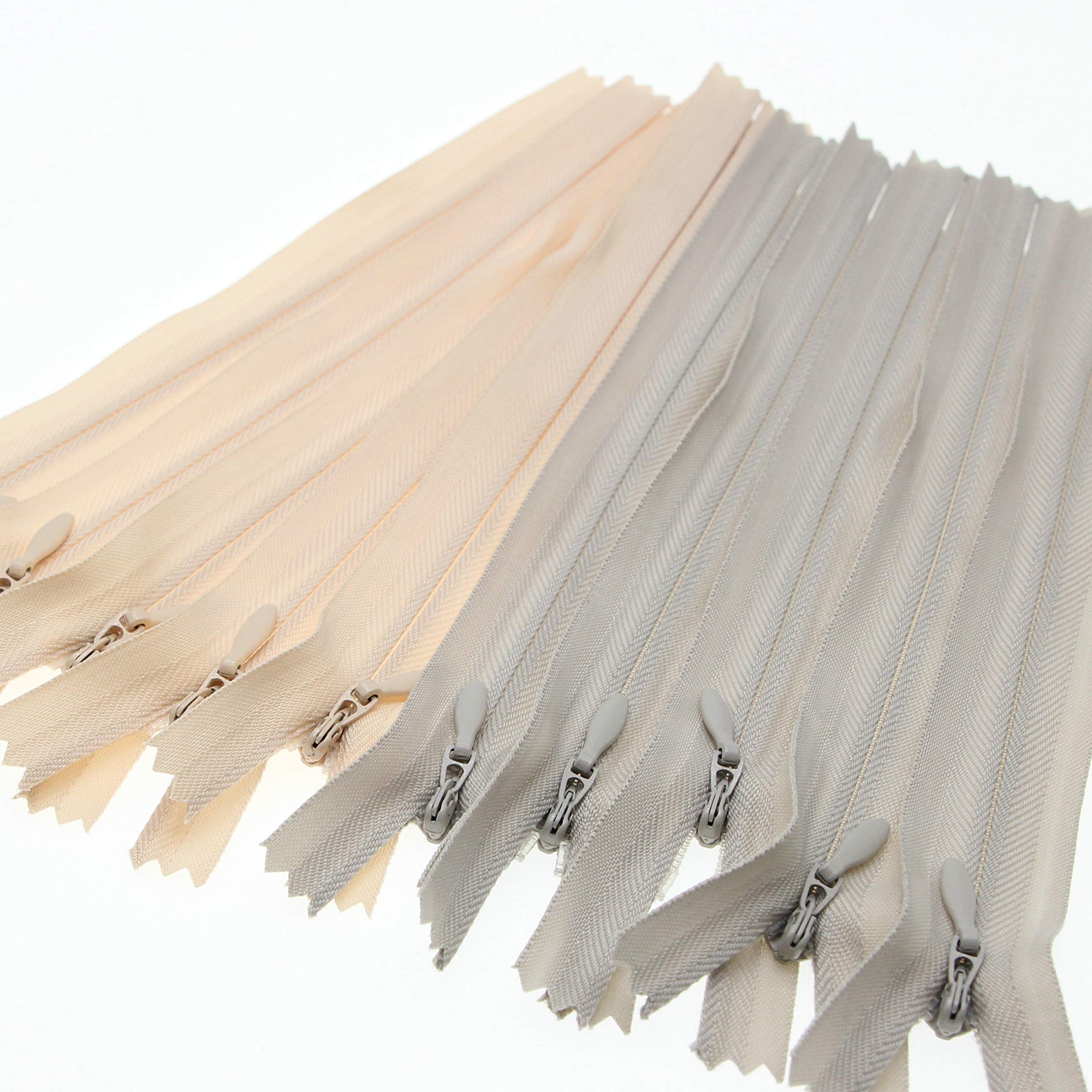 24" Nylon Coil Invisible Zippers for DIY Tailor Sewing Craft Mixed 10 PCS/Pack (Beige&Grey,24 inch) Leekayer — image 1