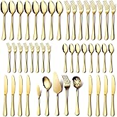Gold Silverware Set for 8, OGORI 45-Piece Stainless Steel Flatware Set with Serving Set, Mirror Polished Cutlery Set with Ser