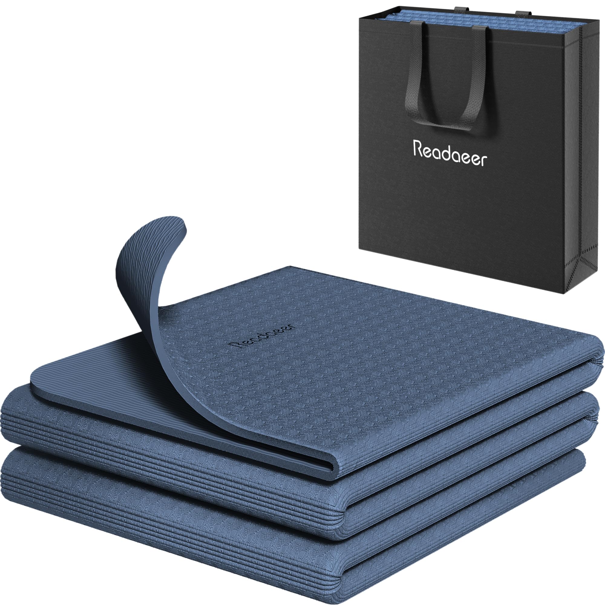 READAEER Foldable Yoga Mat for Travel Folding Yoga Mat 6mm Thick with Carrying Bag, Non-Slip TPE Exercise Pilates Mat (Blue)