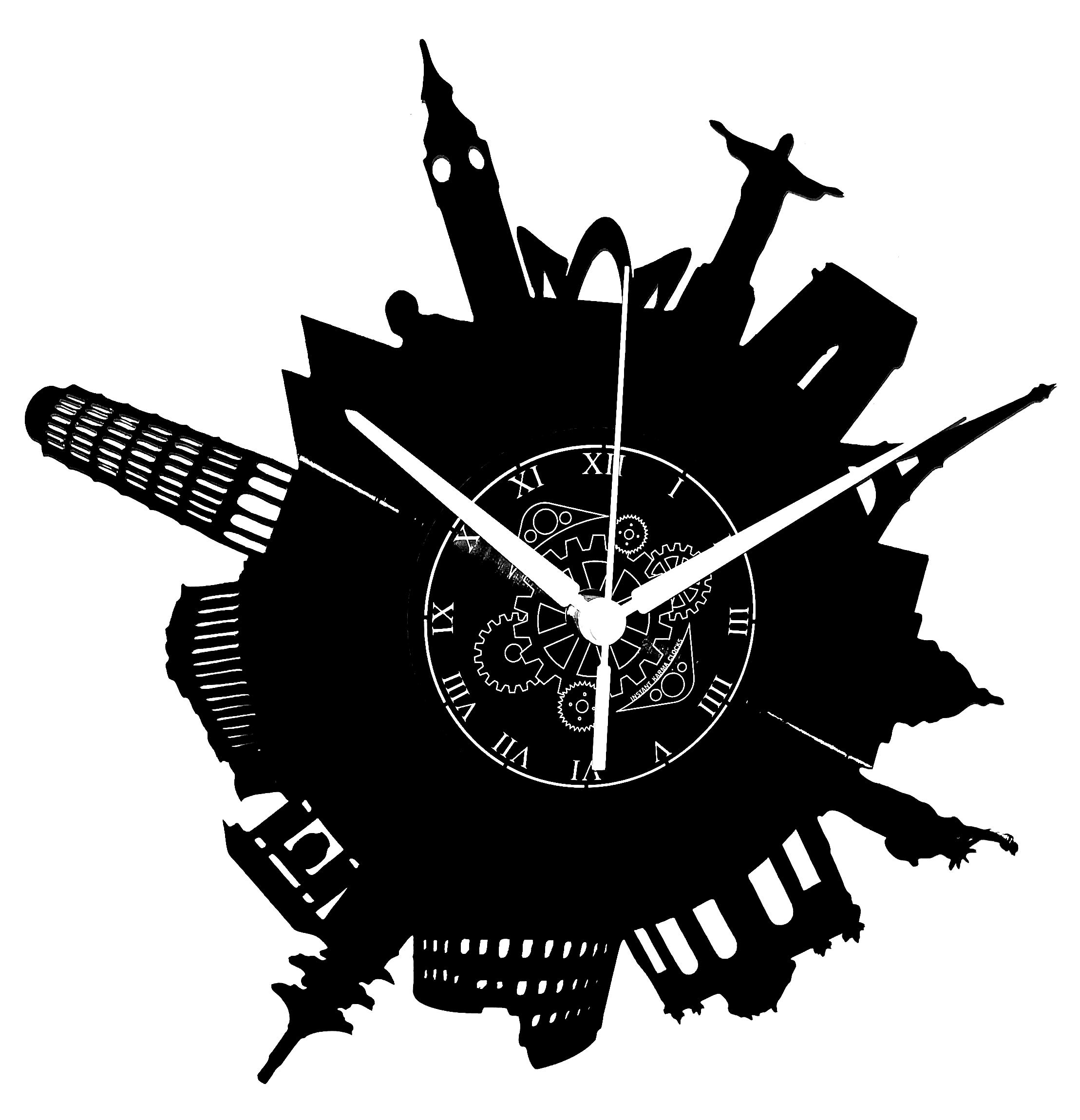 Instant Karma Clocks | World Monuments Wall Clock with Iconic Landmark Silhouettes – Silent No-Ticking – Perfect for Bedroom, Office, Studio, Kitchen, Living Room – Unique Decoration — image 1