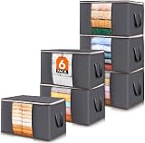Lifewit 6 Pack Clothes Storage Bags with Clear Window Grey 60L 55x35x31.5cm