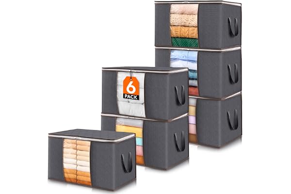 Lifewit 6 Pack Clothes Storage Bags, Foldable Fabric Closet Storage Containers and Organization, Underbed Lidded Storage Bins
