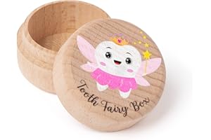 Luiqs Vens Colorful Tooth Fairy Box for Girl Wooden Tooth Fairy Keepsake Box to Place Under Pillow Cute Lost Milk Dentition Holder Baby Toddler Memory Case for Baby Shower Birthday Gift
