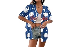 MYHALF Baseball Shirt Women Baseball Jersey Graphic Button Down Shirt Game Day Short Sleeve Tops
