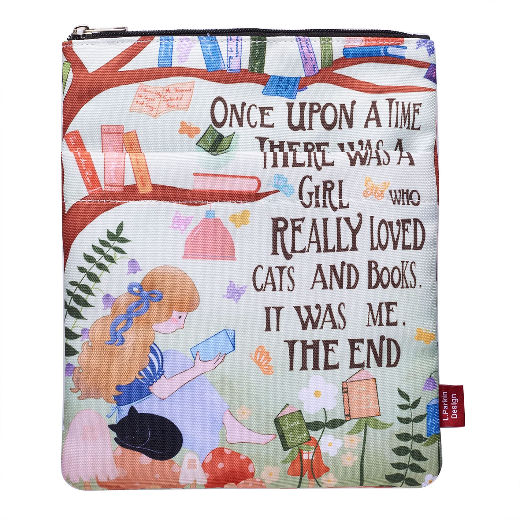 Book Sleeve with Zipper,Once Upon a Time There was a Girl Who Loved Cats and Books, Cute Book Lovers Gifts,11 x 8.5 Inch