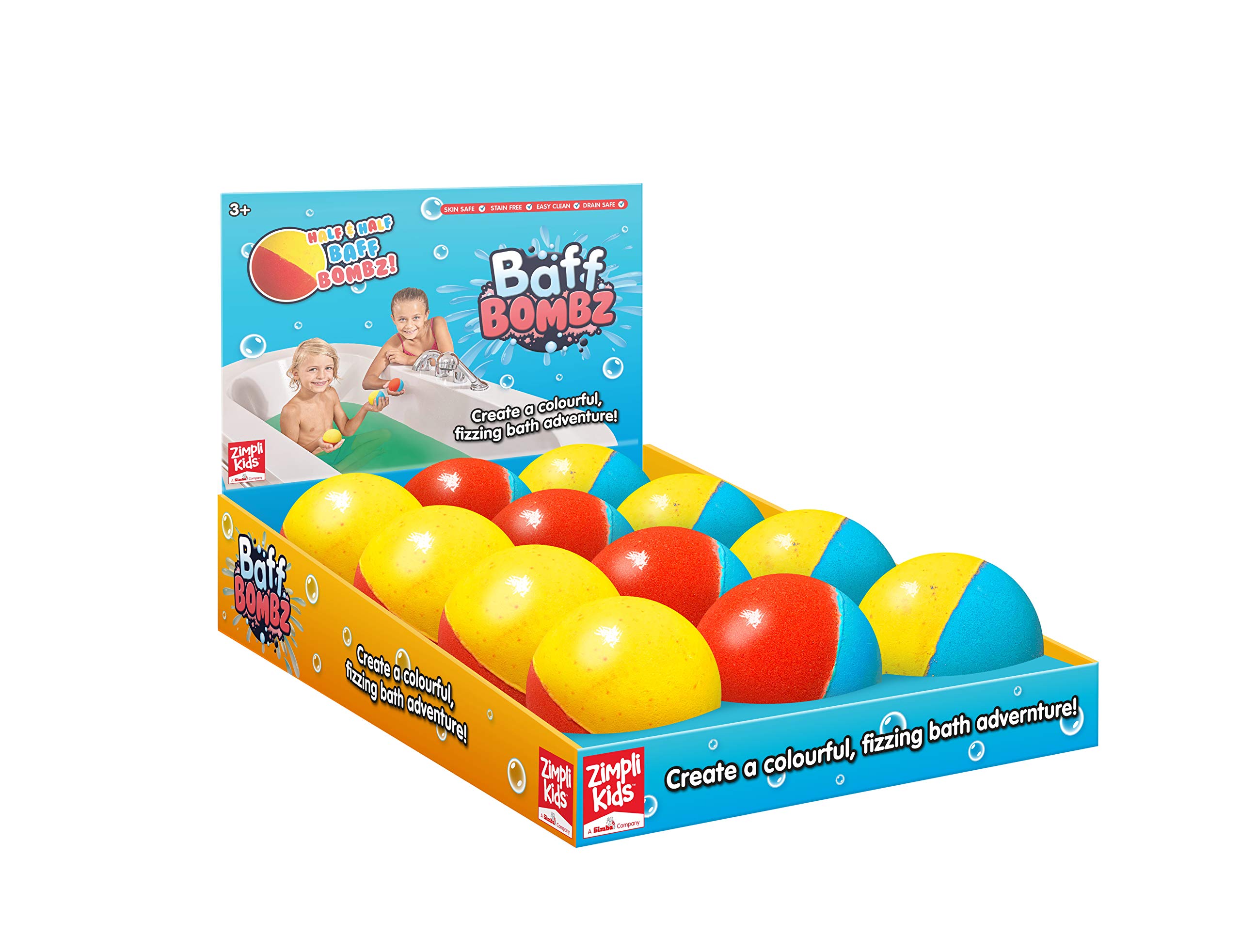 12 x Large Round Bath Bombs from Zimpli Kids, Create a Colourful Bath Adventure, Children's Large Bath Bombs, Party Bag Fillers, Goody Bag Favours, Pocket Money Present, Vegan Friendly & Cruelty Free